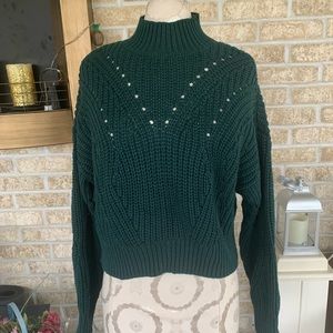 Lottie Moss hunter green cropped mock neck sweater XS